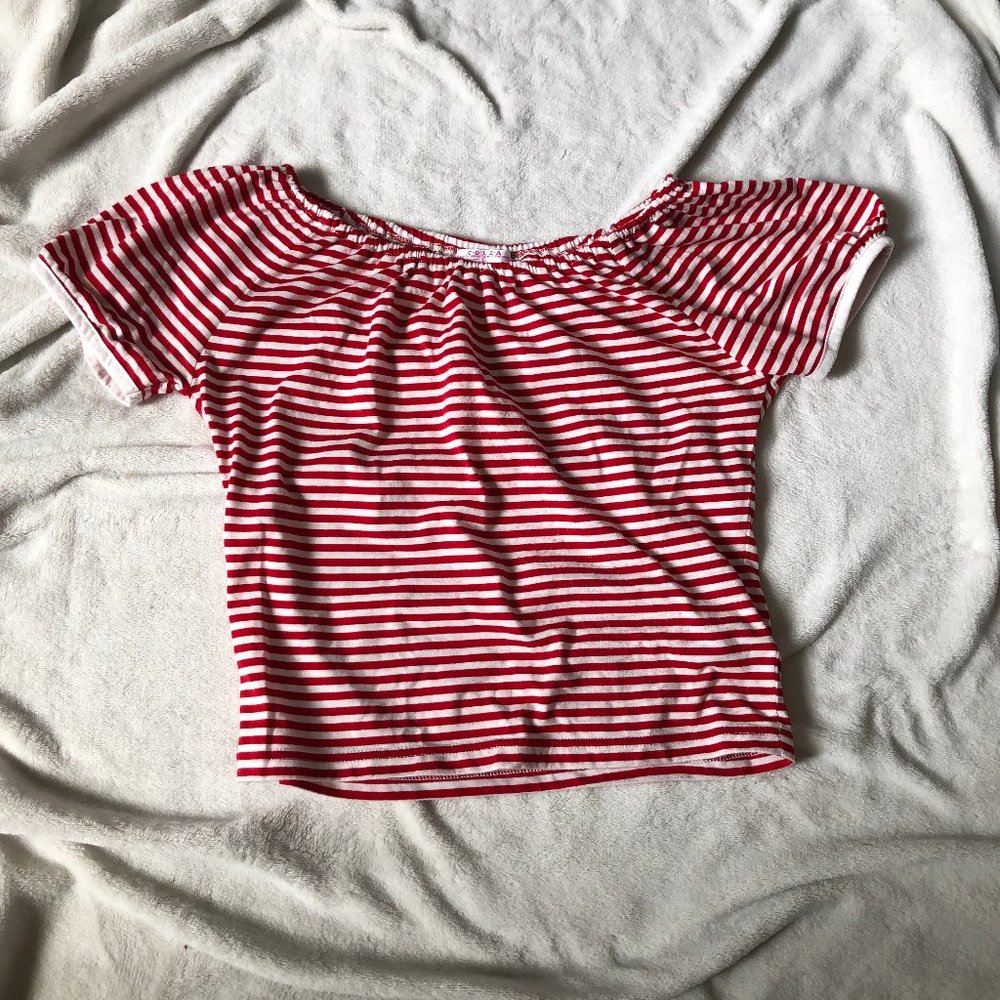 Red+White off the shoulder top